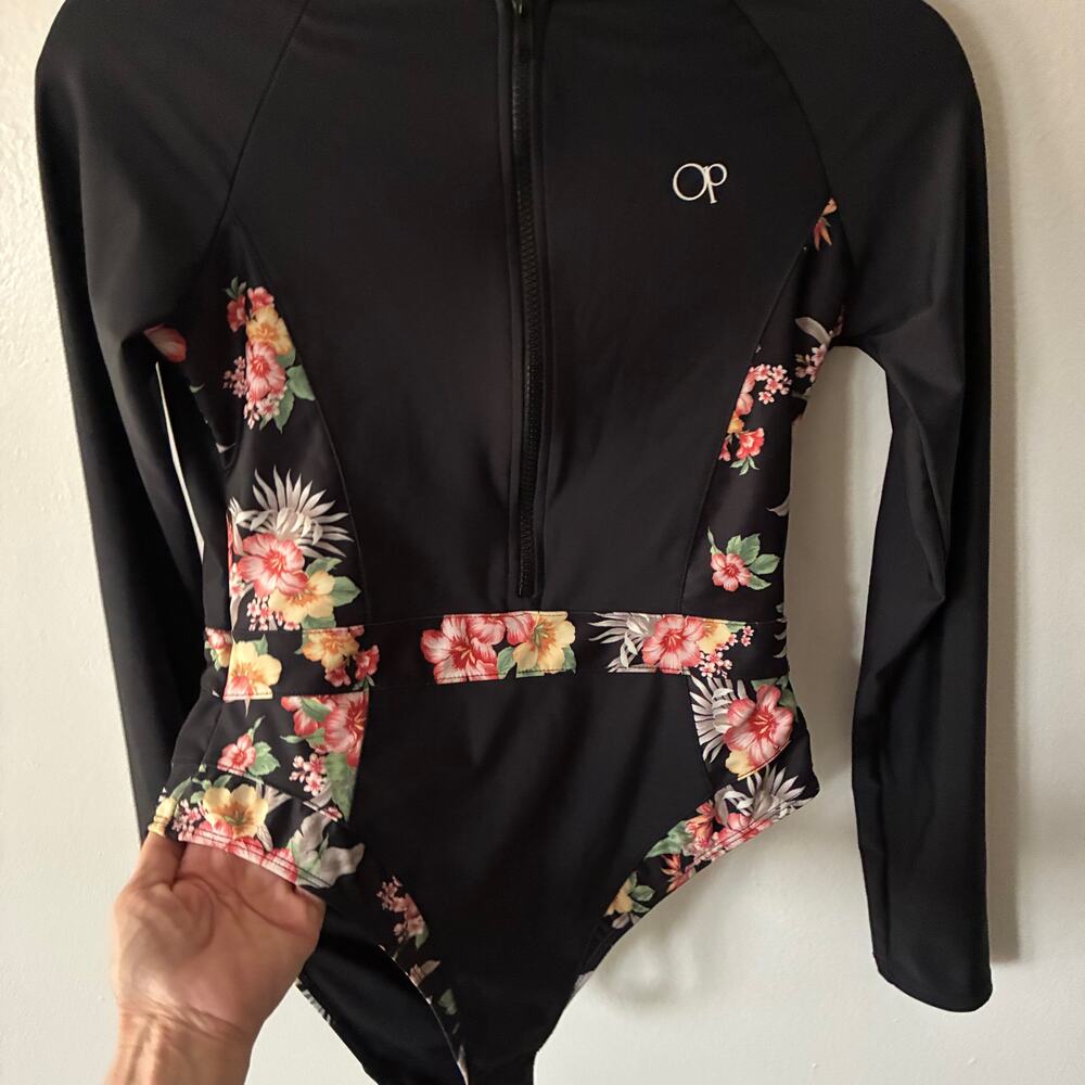 OP Ocean Pacific Floral Surf Suit One Piece Swimsuit Long Sleeve Women's L NWT - Picture 4 of 11
